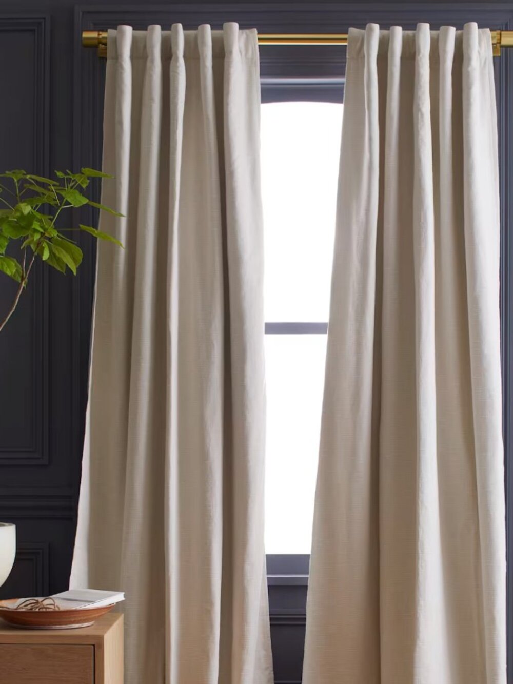 Quince Set of 2 Cotton Slub Room Darkening Curtains Natural 48 x 96 NWOT